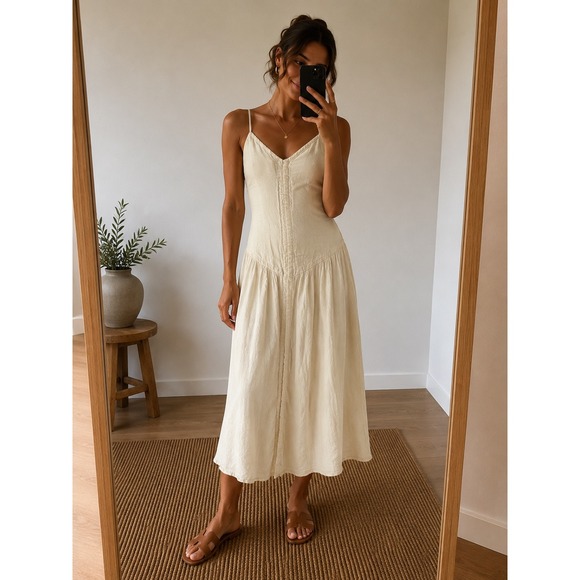 Free People Dresses & Skirts - Intimately Free People Heating Up Maxi Slip Cream Hook and Eye Midi Dress Large